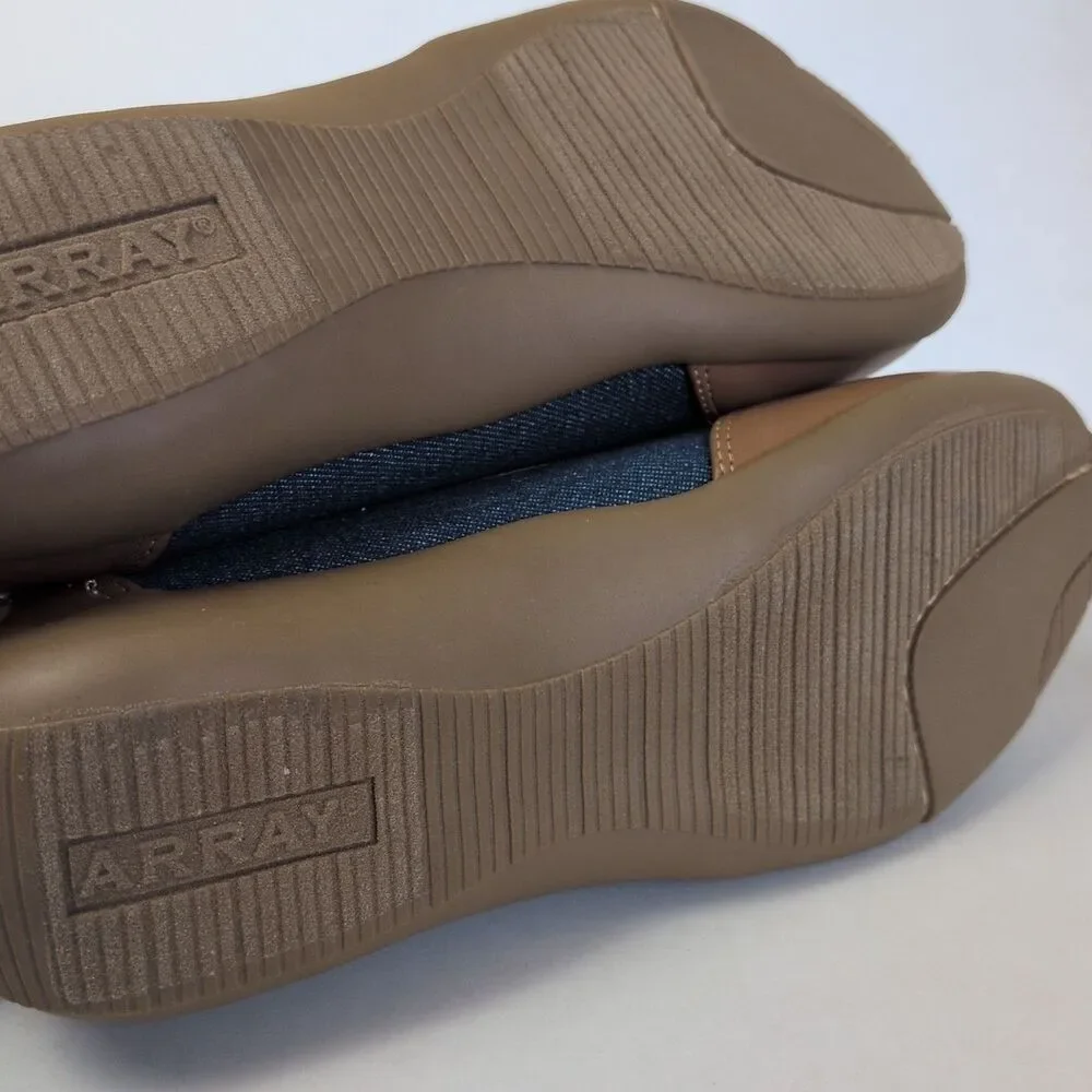 ARRAY Cascade Women's 8.5 Slip On Flats Support Jean Material Brown Tan